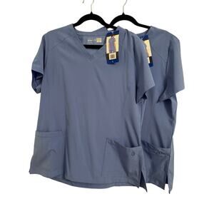 BT Supply Co NWT Women's L 2 Pack V-Neck Scrub Top Stretch Quick Dry Scrubs Blue